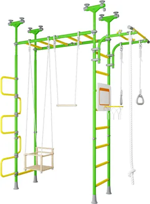 Image de Espalier pour enfants – Structure d'escalade d'intérieur en métal avec corde de gymnastique et barre de poussée – Pegas 2, vert clair