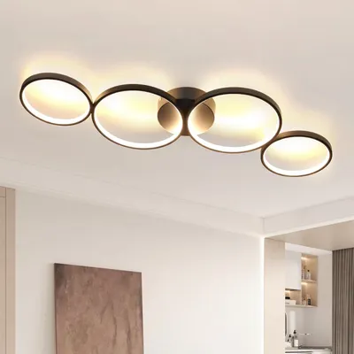 Image de ZMH LED Plafonnier Noir 3000k Blanc Chaud Moderne 4 Flammes en Aspect Anneau Plafonnier Rond 37W Intérieur Métal pour Salon Chambre à coucher