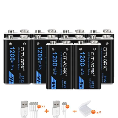 Image de CITYORK Batterie rechargeable 9V, capacité 1200mAh, connecteur de charge Micro USB, 10pcs