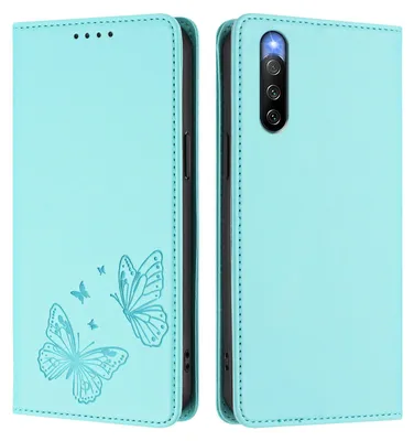 Image de Étui en cuir pour Sony Xperia 10 IV, motif papillon, étui à rabat avec porte-appareil, vert menthe
