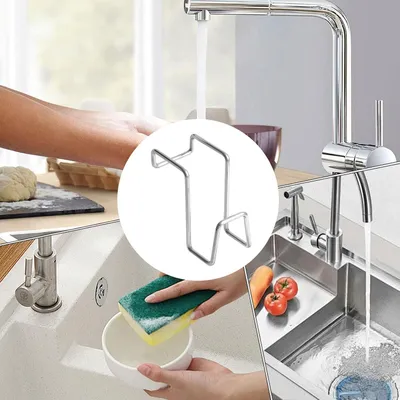 Produktbild von Schwammhalter und Abtropfhalter für Spülbürsten aus Edelstahl – flexibel aufhängbar und platzsparend für Spüle und Bad