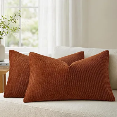Obrázek produktu pro Dva kusy povlaků na polštáře, rozměr 30x50 cm, oranžová barva, strukturovaná tkanina typu chenille