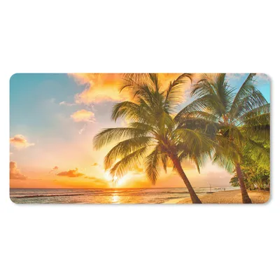 Produktbild von MuchoWow® Schreibtischunterlage Sonnenuntergang - Palme - Wolken - Meer - Strand 80x40 cm - XXL Mauspad - Gaming Mauspad