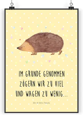 Produktbild von Mr. & Mrs. Panda Bild Igel Herzen DIN A3 - Gelb Pastell - Geschenk, Lustige Sprüche, Herz, Liebe, Plakat, wanddeko, Wandbild, Kuss, drucke, Kunstdruck, Leben