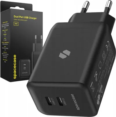 Produktbild von Spacecase 45W GaN USB Ladegerät Schwarz Dual-Port