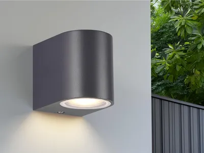 Produktbild von Kleine Außenwandleuchte aus Aluminium Anthrazit Höhe 8cm, Downlight Außenleuchte