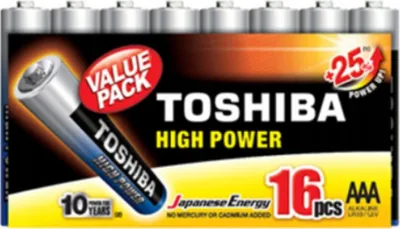 Imagen del producto de Paquete con 16 pilas alcalinas AAA Toshiba de alta potencia, modelo LR03, 1.5V