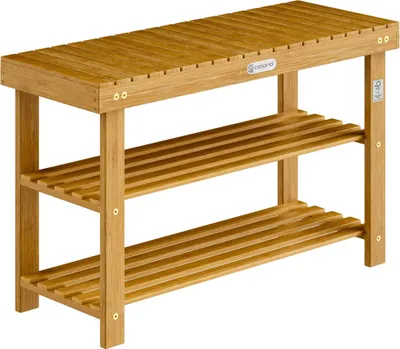 Produktbild von Schuhregal und Bank, Akazienholz, 2 Ablagen, 90 x 32 x 46 cm