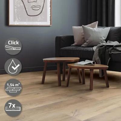 Produktbild von ML-Design Vinylboden Klick, PVC Bodenbelag Klicksystem mit Belastungsklasse 34, Klickvinyl, Holzoptik, 1,54m² / 7 Dielen, Eiche Rustikal Hell