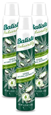 Imagen del producto de 3 unidades de champú seco Batiste Naturally, con leche de coco y aceite de semillas de cáñamo, 200 ml - Paquete ahorro