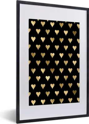 Produktbild von MuchoWow® Gerahmtes Poster Muster - Herz - Gold 40x60 cm - Poster mit Schwarzem Bilderrahmen Wandposter Rahmen Foto Bilder - Poster in Rahmen