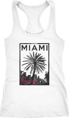 Produktbild von Damen Tanktop Tank Top Miami Beach Sunset Palmen Racerback Trägershirt Neverless® weiß L