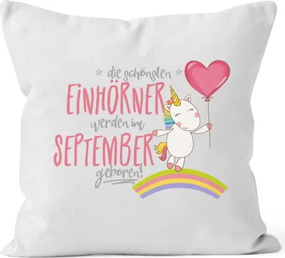 Produktbild von Kissenbezug die schönsten Einhörner werden im September geboren Kissen-Hülle Deko-Kissen 40x40 Baumwolle MoonWorks® weiß 40cm x 40cm