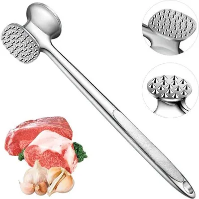 Produktbild von Doppelseitiger Fleischhammer aus Edelstahl mit Antirutschgriff - 24,5 cm für perfekte Schnitzel, Steak und Cotelets