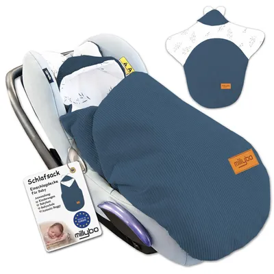 Produktbild von MILLYBO Baby Fußsack Einschlagdecke – Für Babyschale & Kinderwagen - Blau Cord