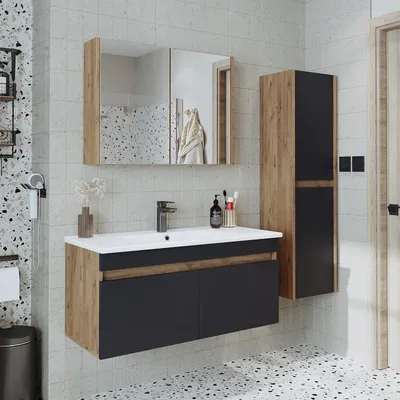 Produktbild von Roomart ATRIA-100 Badmöbel-Set 4-teilig 100 cm breit, Anthrazit-Eiche