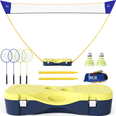 Produktbild von Tragbares Badminton-Set mit Netz, Ständer & 4 Schlägern, Outdoor-Sport, Gelb+Blau, 286 cm