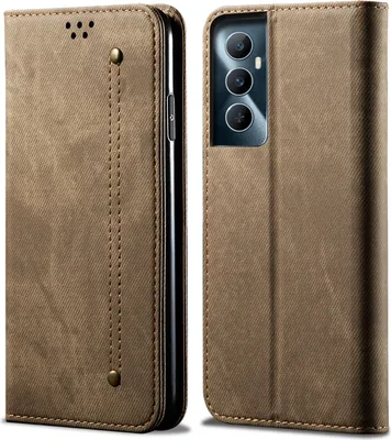 Produktbild von Hülle für Realme C65 4G Leder Brieftasche Flip Bookstyle Schutzhülle mit Standfunktion Khaki