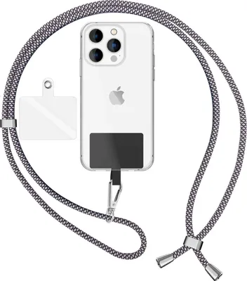 Immagine prodotto di NALIA Cordino universale con 2 cuscinetti e moschettone - Catena per cellulare da 160 cm - Panda nero bianco