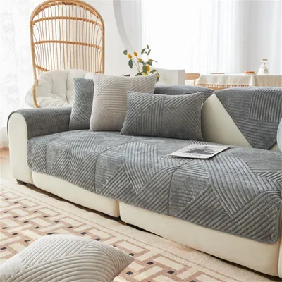 Produktbild von Samt Sofabezug Ecksofa L Form Sofabezug Couchbezug Sofa/Couch Überwurf Decke Eckcouch 3/2/1 Sitzer Sofaschutz Sofaüberwürfe Sofaschoner Sofabezüge rutschfest Hund Katze (Dunkelgrau, 70