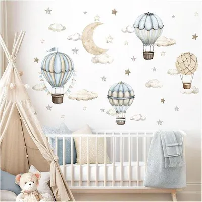 Productafbeelding van Muurtattoo Boho Heteluchtballon Set - Muurstickers voor Babykamer en Kinderkamer - Muurdecoratie Jongensslaapkamer - Creatief en Speels