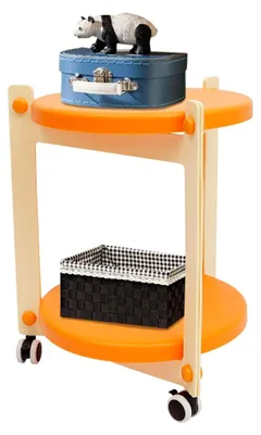 Produktbild von Runder Beistelltisch mit Rollen, Couchtisch mit doppeltem Tablett, mobiler Sofatisch mit 2 Ebenen für Wohnzimmer, Schlafzimmer, Terrasse und Outdoor (Süßigkeiten Orange)
