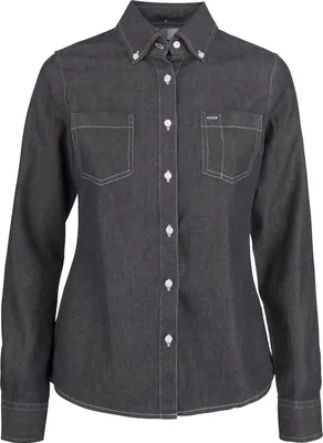 Produktbild von Harvest Jupiter Bluse aus 100% Baumwolle mit Button-Down-Kragen, Denim-Look und Karomuster