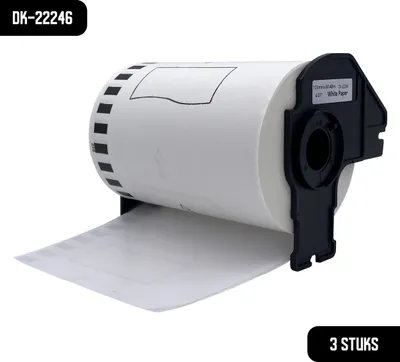Produktbild von DULA Brother DK kompatible Etiketten, DK-22246 22246, 103 mm x 30,48 m, Weiß, Permanent, 3 Rollen