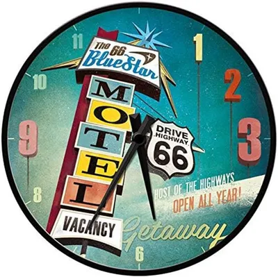 Immagine prodotto di Nostalgic-Art - Orologio da parete - Autostrade americane The 66 Blue Star Motel - Ø 31 cm