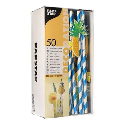 Zdjęcie produktu dla PAPSTAR papierowa słomka do picia "Pineapple", 200 mm, niebieska/biała, wykonana z papieru, długość: 200 mm, średnica: 6 mm, ekologiczna