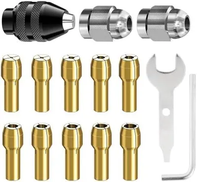 Produktbild von 15 Stück Bohrfutter-Spannzangensatz Kompatibel mit Dremel, Zubehörsatz für Multifunktionswerkzeuge, 1/32" bis 1/8" Ersatz 4486 Schnellwechsel-Bohrfutter mit Ersatz 4485 Messing-Spannzange Metallmutter