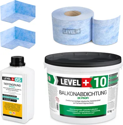 Obrázok produktu pre Hydroizolačná súprava Hydroizolačná malta 2K 10 kg Základný náter 1 l Páska B04 10 m Rohy Level+SET27