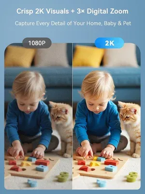 Productafbeelding van 2K Wired Indoor Camera met Nachtzicht, WiFi Camera voor Huisdieren en Baby's, Beweging- en Geluidsdetectie, 2-Weg Audio, Sirene, SD en C