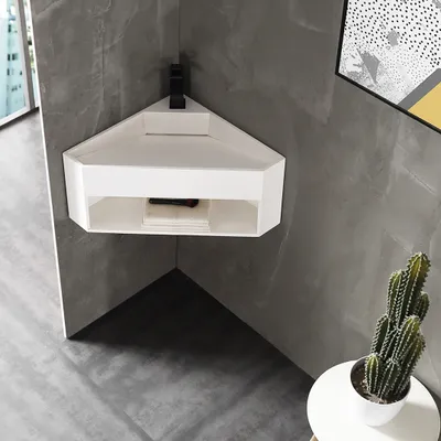 Produktbild von Wandwaschbecken Eckwaschbecken TWG70 aus Mineralguss - 50 x 50 x 28 cm - Weiß matt