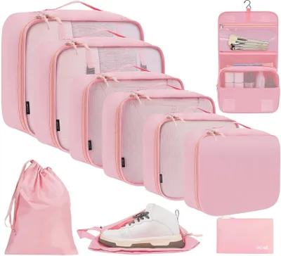 Produktbild von 10-teiliges Packing Cubes Set für Reisen in Rosa
