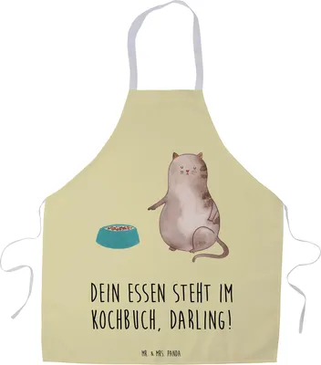 Produktbild von Mr. & Mrs. Panda Schürze Katze Fressen - Gelb Pastell - Geschenk, Kellnerschürze, Kochschürze, Küchenschürze, Küchenzubehör, Barkeeper