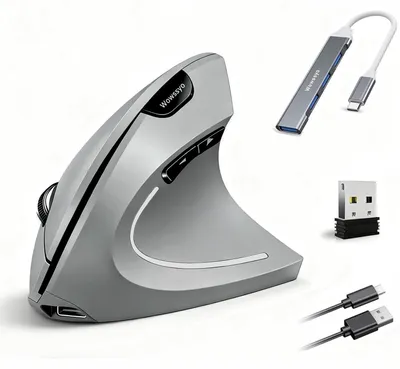 Imagen del producto de Ratón vertical ergonómico inalámbrico, recargable, óptico. Ratón vertical ergonómico óptico, inalámbrico, compatible con Windows y Mac OS. Ratón Bluetooth