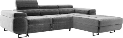 Obrázek produktu pro Obývací část s funkcí lůžka, rohová pohovka Cord ADRIANO 202x277 cm, rohová pohovka s nastavitelnými opěrkami hlavy, čalouněný roh, pohovka L - pravá světle šedá PS55