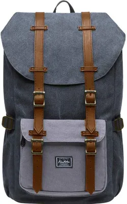 Image de Sac à dos de voyage vintage en coton avec compartiment pour ordinateur portable 14 pouces, 22 L, noir et gris