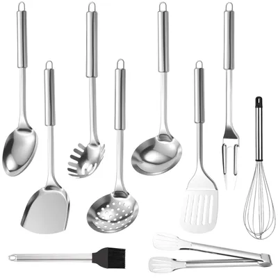 Image de Omgoods - Ensemble de 10 pièces en acier inoxydable pour la cuisine, comprenant des ustensiles de cuisine