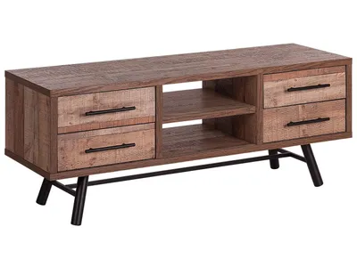 Obrázek produktu pro BELIANI TV stolek hnědý dřevotříska kov 51 x 127 x 42 cm 4 zásuvky rustikální styl elegantní trendy multifunkční obývací pokoj