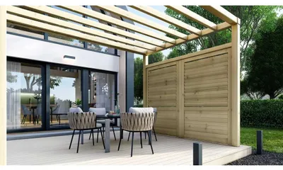 Produktbild von Zaun, Holzlamellenpanel, Set - grün imprägniert