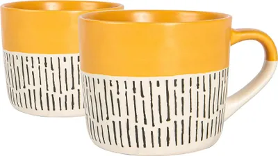 Produktbild von Nicola Spring Keramik-Kaffeetassen mit getauchtem Dash, 475 ml, Senfgelb, 2 Stück