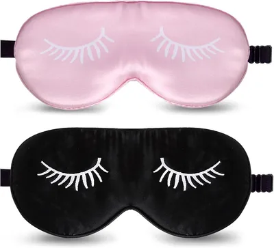 Produktbild von Schlafmaske aus Seide, 2 Stück, verstellbar, schwarz und rosa, für Schlaf und Reisen