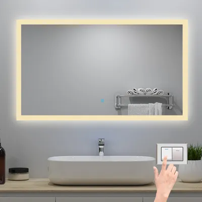 Produktbild von Badspiegel mit Beleuchtung 100x60cm Touch/Wandschalter Beschlagfrei 3 Lichtfarbe 3000K-6000K Dimmbar IP44 Belair-Serie