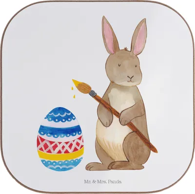 Produktbild von Mr. & Mrs. Panda unterleger Hase Eier Malen - Weiß - Geschenk, Frohe Ostern, Osterhase, Kaninchen, Coaster, gläseruntersetzer, Untersetzer für Gläser, Ostergrüße