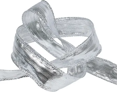 Produktbild von Dekoband Silber Drahtkante 25mm x 25m Weihnachten