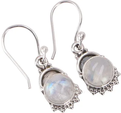 Produktbild von Indische Silberohrringe, Filigrane Ethno Ohrringe, Boho Ornament Ohrhänger - Mondstein, Silber-Farben, SterlingSilber, Silberohrringe
