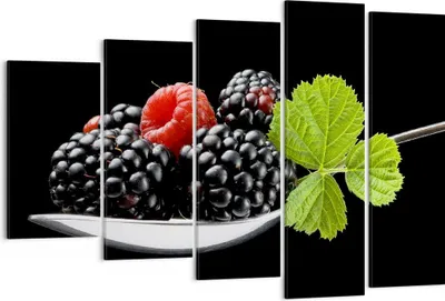 Produktbild von Bild auf Leinwand - Leinwandbild - Löffel Himbeere Brombeere Frucht - 150x100cm - Wand Bild - Wanddeko - Leinwanddruck - Bilder - Kunstdruck - Leinwand bilder - Wandkunst - EG150x100-2202