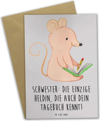Produktbild von Mr. & Mrs. Panda Beileidskarte Schwester Heldin - Grau Pastell - Geschenk, einladungskarten, Familie, Grußkarten, osterkarten, einzigartige Designs, Geschwisterliebe